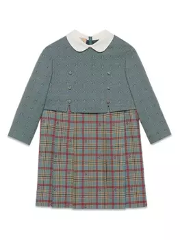 Gucci Kids шерстяное платье с узором в елочку, синий