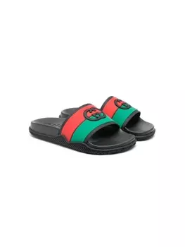 Gucci Kids шлепанцы с тисненым логотипом, черный
