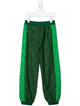 Gucci Kids спортивные брюки из цветочного кружева, зеленый