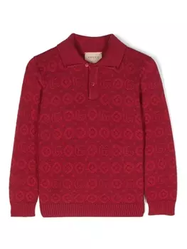 Gucci Kids свитер с воротником поло и логотипом Double G, красный