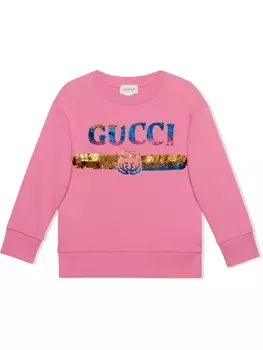Gucci Kids толстовка 'Gucci' с логотипом и пайетками, розовый