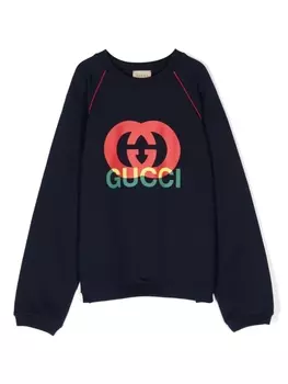 Gucci Kids толстовка с логотипом Interlocking G, синий