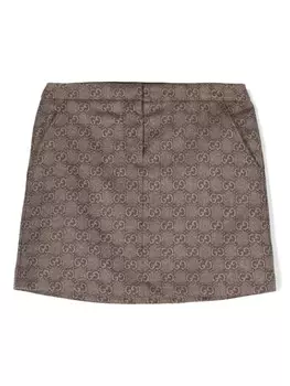 Gucci Kids юбка мини с узором GG Supreme, коричневый