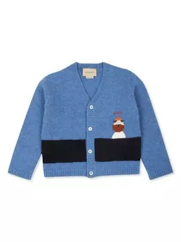 Gucci Kids вышитый шерстяной кардиган, синий
