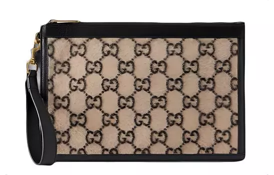 GUCCI Клатч из шерстяной кожи в стиле пэчворк, обычный, унисекс, бежевый/черный