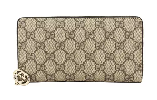 GUCCI Клатч-кошелек GG из холста с кожаным кошельком, унисекс, цвет эбеновое дерево/черный