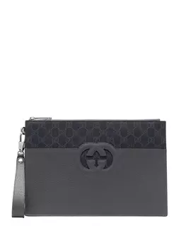 Gucci клатч с логотипом Interlocking G, черный