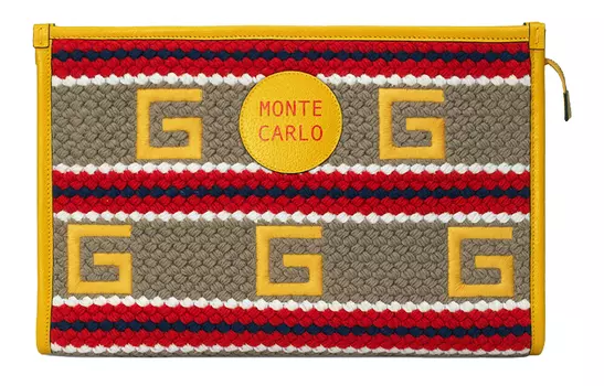 GUCCI Клатч женский из ткани с кожей, желто-красный