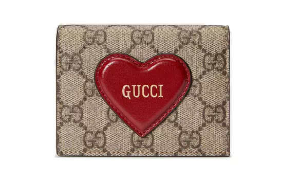 GUCCI Коллекция ко Дню святого Валентина, холст с кожаным держателем для карт, женский, коричневый