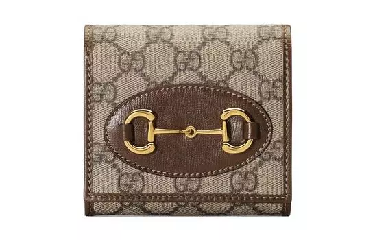 GUCCI Кошелек для монет из холста с кожаным кошельком, унисекс, эбеновое дерево и коричневый