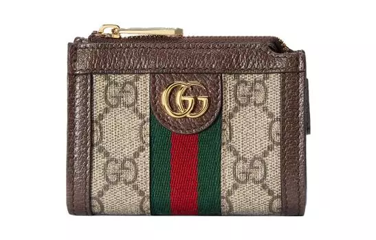 GUCCI Кошелек для монет Ophidia Canvas с кожаной отделкой, стандартный, женский, цвет эбеновое дерево/коричневый