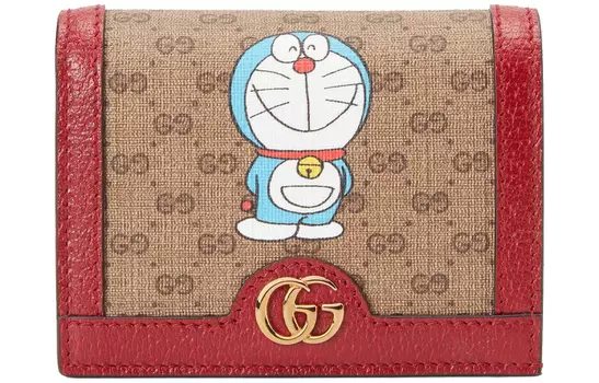 GUCCI Кошелек Doraemon Collaboration Canvas With Leather Card Holder Unisex Ebony/Red