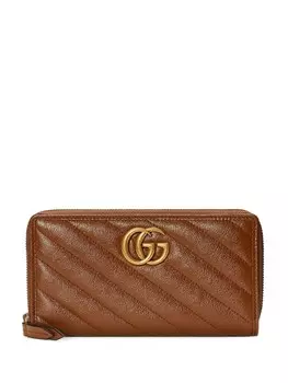 Gucci кошелек GG Marmont с круговой молнией, коричневый