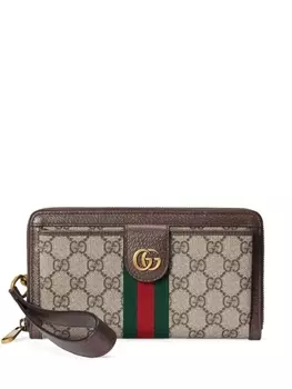 Gucci кошелек Ophidia с круговой молнией, коричневый