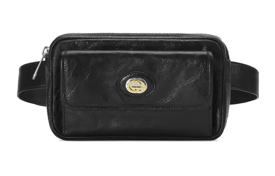 GUCCI Кожаная поясная сумка унисекс, черная
