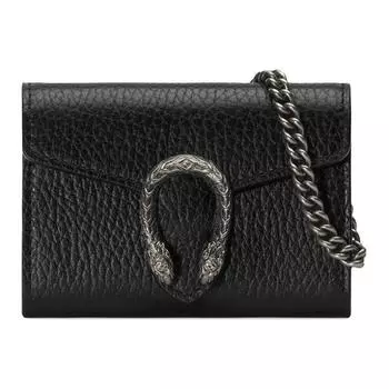 GUCCI Кожаная сумка-цепочка Dionysus, женская, черная, с сумочкой-кошелеком и через плечо