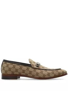 Gucci кожаные мокасины с монограммным принтом, нейтральный цвет