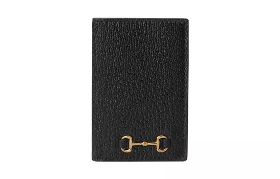 GUCCI Кожаный держатель для карт, черный, мужской