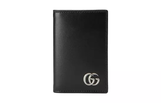 GUCCI Кожаный держатель для карт GG Marmont, черный, для мужчин