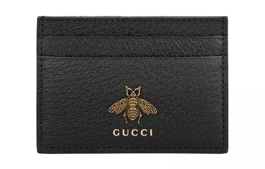 GUCCI Кожаный держатель карт Animalier Series, унисекс, черный