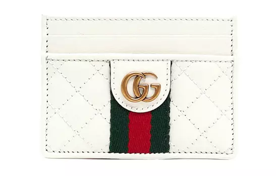 GUCCI Кожаный держатель карт, женский, белый