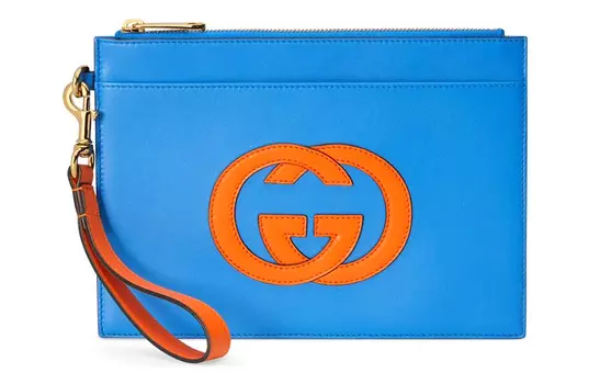 GUCCI Кожаный клатч-браслет унисекс, синий/оранжевый