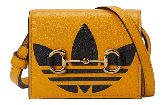 GUCCI Кожаный кошелек Adidas, держатель для карт, сумка через плечо, унисекс, желтый