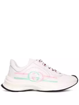 Кроссовки Gucci Run Lace-up, белый/светло-розовый/зеленый