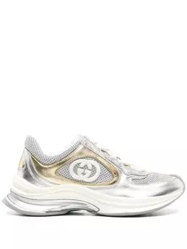 Gucci кроссовки Run на шнуровке, серебристый