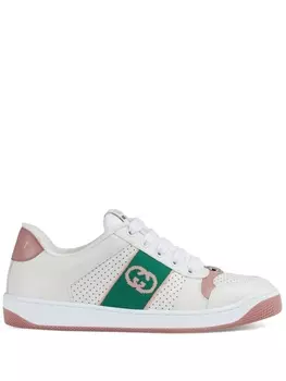 Кроссовки Gucci Screener Lace-up, белый/розовый/зеленый