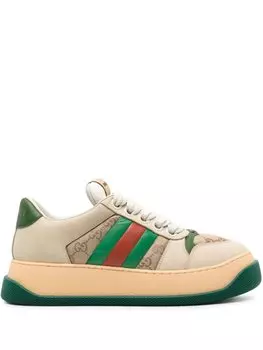 Кроссовки Gucci Screener Lace-up, бежевый/зеленый/мультиколор