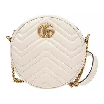 GUCCI Круглая кожаная сумка GG Marmont, сумка через плечо, мини, женская, белая