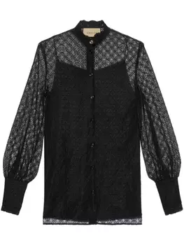 Gucci кружевная рубашка с объемными рукавами и логотипом GG, черный
