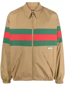 Gucci куртка-рубашка на молнии с отделкой Web, коричневый