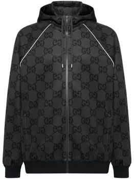 Gucci куртка с капюшоном и узором Jumbo GG, серый
