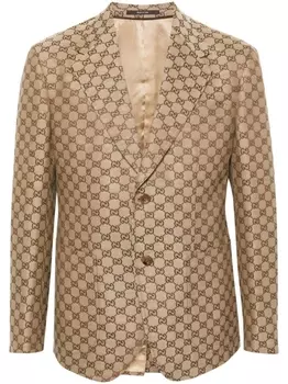 Gucci льняной пиджак с узором GG Supreme, нейтральный цвет