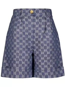 Gucci льняные шорты с логотипом GG, синий