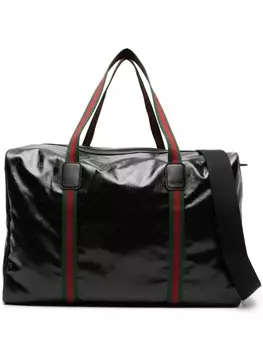 Gucci large Web-detail leather holdall, черный
