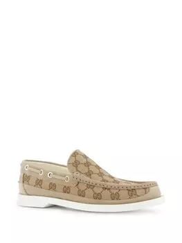 Gucci лоферы из кожи и холста GG, нейтральный цвет