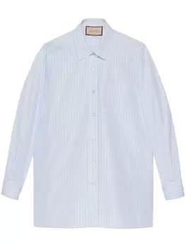 Gucci logo-embroidered striped cotton shirt, синий
