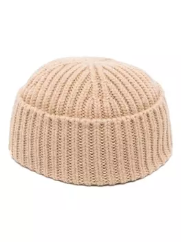 Gucci logo-patch ribbed beanie, нейтральный цвет