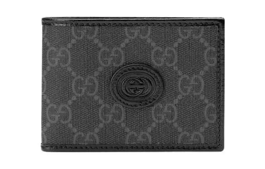 GUCCI Мини-кошелек для карт GG Canvas с кожаным зажимом для денег и двумя отделениями, черный, для мужчин