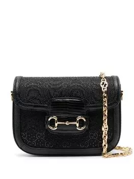 Gucci мини-сумка 1955 Horsebit GG с кристаллами, черный