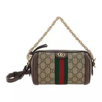 GUCCI Мини-сумка Ophidia Canvas с кожаным переплетом, женская, бежево-черного цвета