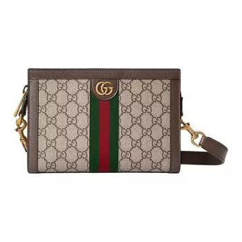GUCCI Миниатюрный женский клатч через плечо Ophidia GG Supreme Canvas бежево-черного цвета