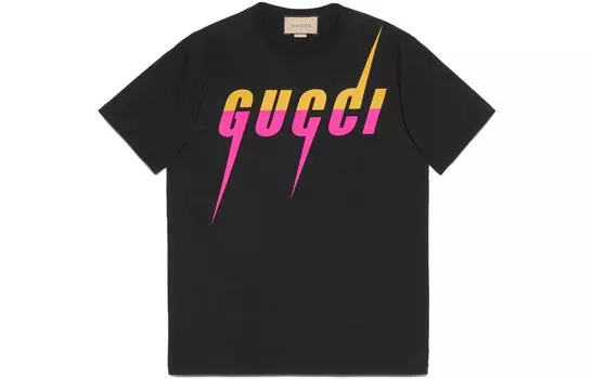 Футболка мужская Gucci, черный / желтый / розовый