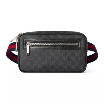 GUCCI Мужская поясная сумка из холста с кожей, черная