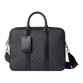 GUCCI Мужская сумка-портфель из ткани Supreme Canvas с кожаной отделкой, черная