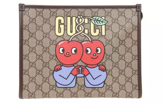 GUCCI Мужские клатчи из холста с кожей для туалетных принадлежностей бежево-коричневого цвета