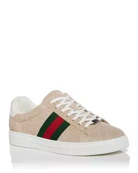Gucci Мужские низкие замшевые низкие кеды Ace GG с тиснением, коричневый/бежевый